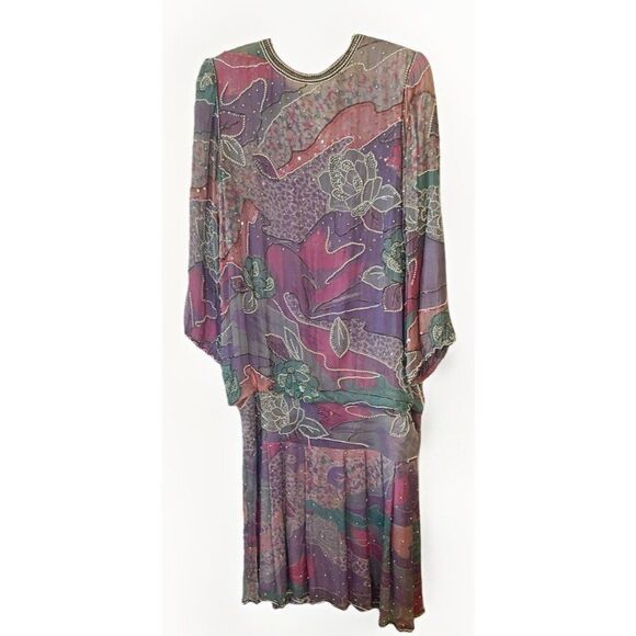 VTG JUDITH ANN CREATIONS Beaded Silk Cocktail Party Dress M Whimsygoth Fairy Rd - Picture 1 of 11